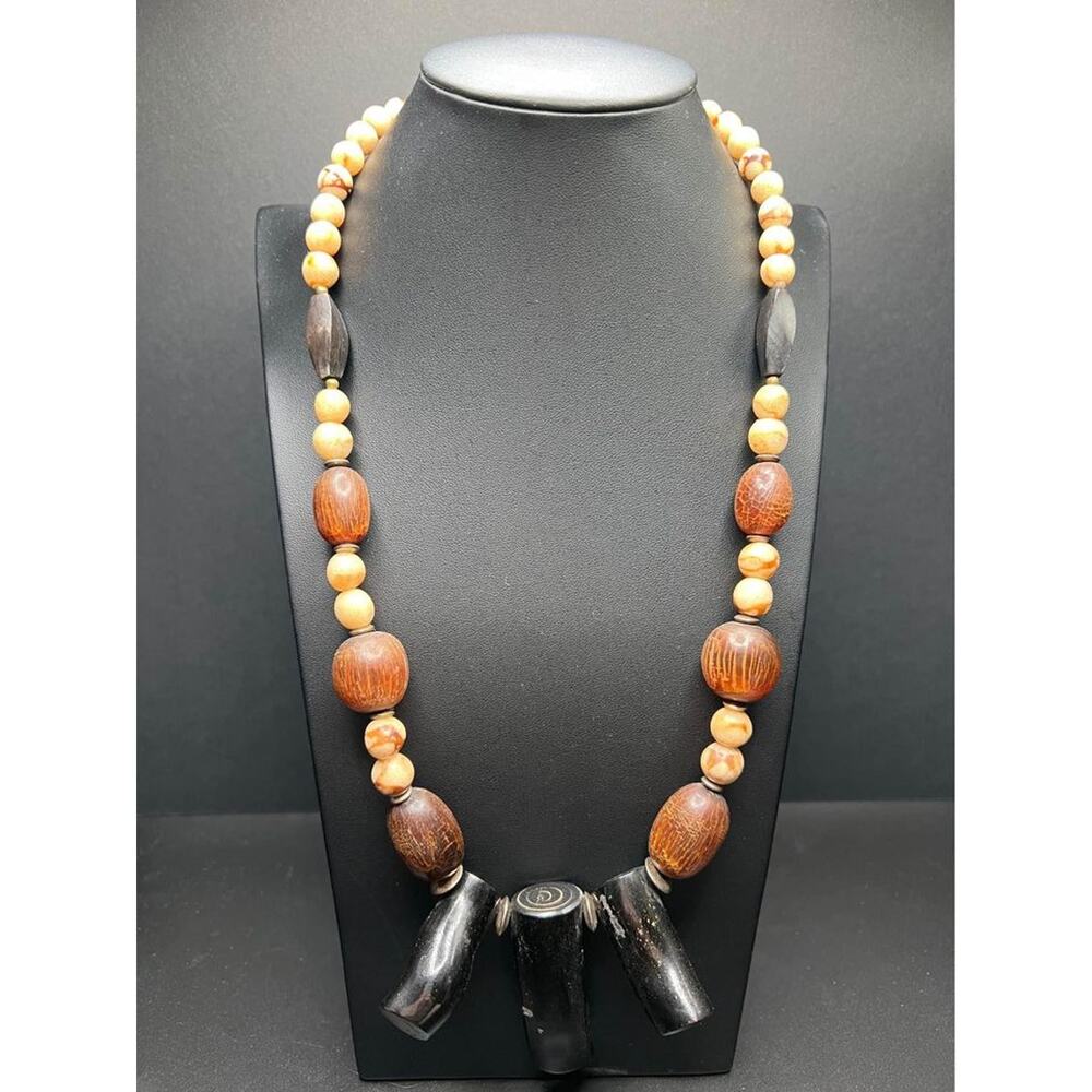 Vintage Bohemian Wooden Statement Necklace